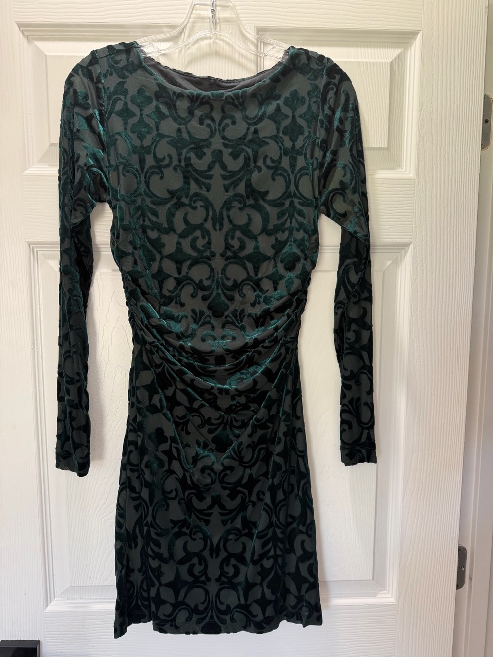 LOFT Teal Burnout Velvet Long-Sleeve Bodycon Dress